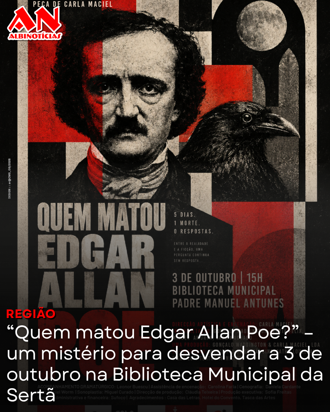 “Quem matou Edgar Allan Poe?” – um mistério para desvendar a 3 de outubro na Biblioteca Municipal da Sertã